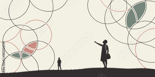 Minimal geometric sphere cluster — wide horizontal layout, floating abstract circles, soft shadow vector style.