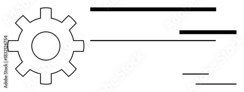 Gear alongside dynamic horizontal lines conveys movement, efficiency, progress, and streamlined processes. Ideal for innovation, automation, productivity, technology, engineering workflow