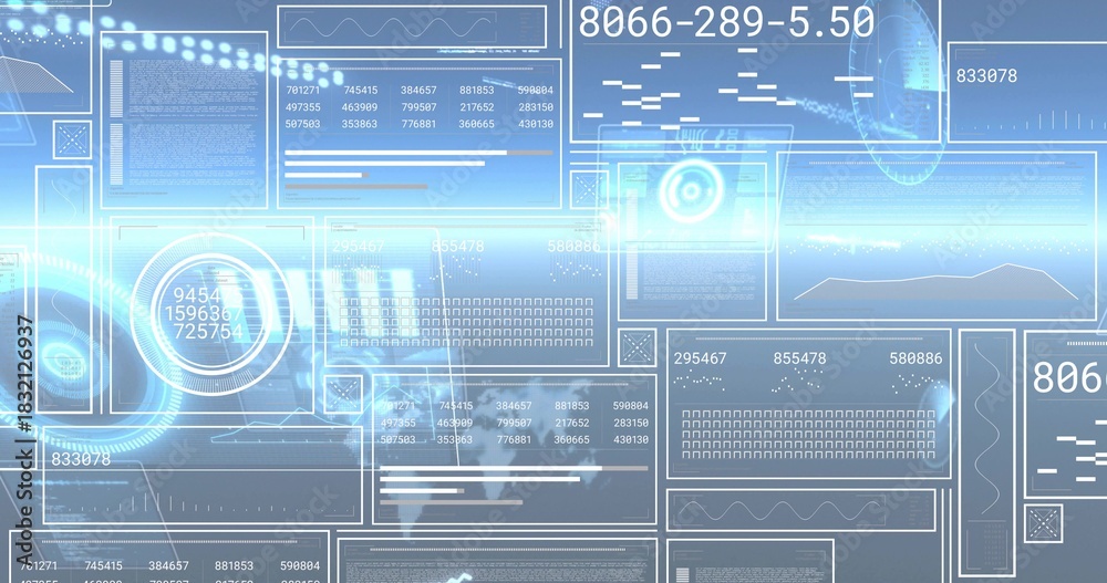 Obraz premium Displaying futuristic dashboard showing translucent panels, radar dials and readouts in HUD