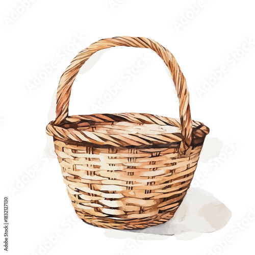 Elegant wicker basket painting design collection, Hand-painted watercolor style, vectorized, vector set available in EPS, Simple design, EPS format set