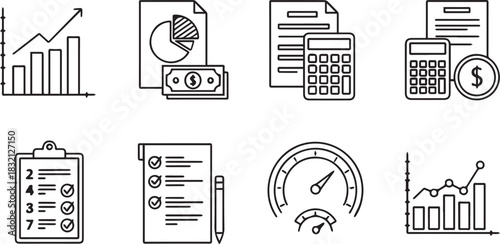 Financial and Business Icons Data Analysis Planning and Performance.