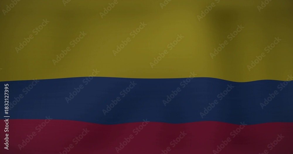 Fototapeta premium Showing tricolor flag filling closeup frame, with yellow blue red stripes, fabric weave, stitching