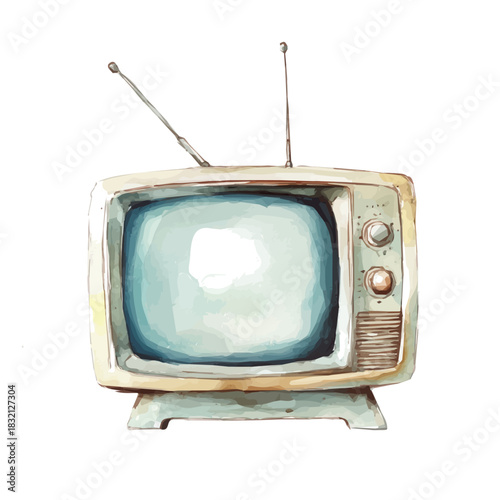 Elegant old TV painting design collection, Hand-painted watercolor style, vectorized, vector set available in EPS, Simple design, EPS format set