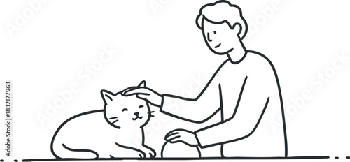 A person petting a cat in a minimalist lineart vector style, ideal for pet care and animal companionship themes