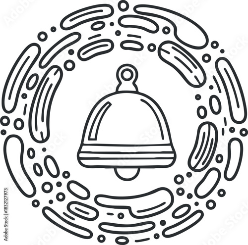 A bell icon surrounded by circular patterns in minimalist line art style, ideal for notification and alert designs
