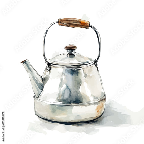 Elegant metal tea kettle painting design collection, Hand-painted watercolor style, vectorized, vector set available in EPS, Simple design, EPS format set