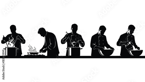 Chef cooking process silhouette vector illustration design