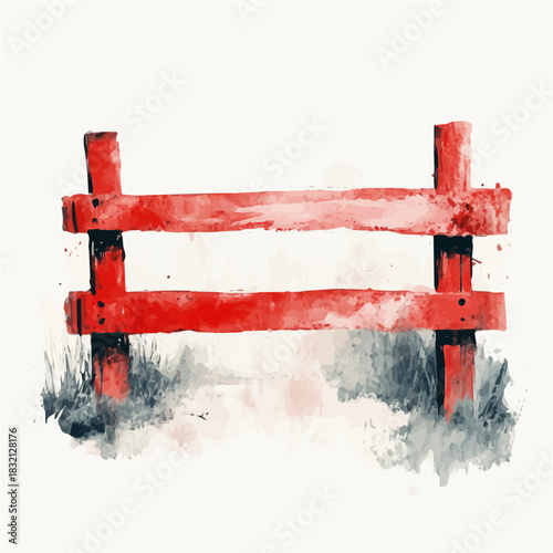Elegant red farm gate painting design collection, Hand-painted watercolor style, vectorized, vector set available in EPS, Simple design, EPS format set