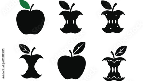 Apple core vector illustration set healthy eating concept