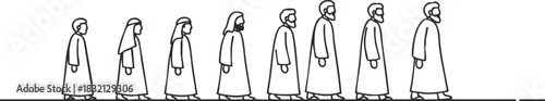 A series of diverse human figures in outline vector style, illustrating the evolution of people through different stages, suitable for educational and cultural projects
