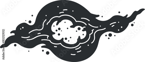 A swirling galaxy illustration in black and white vector style, perfect for space-themed designs and creative projects