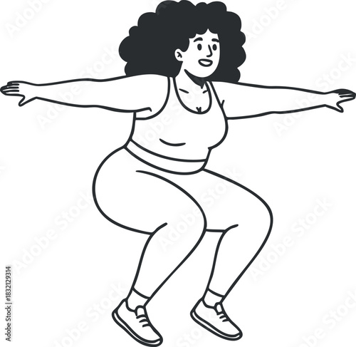 A woman performing a squat in a black and white minimalist vector style, perfect for fitness and health-related projects