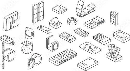 A collection of technology and user interface icons in minimalist outline vector style, perfect for web and app design
