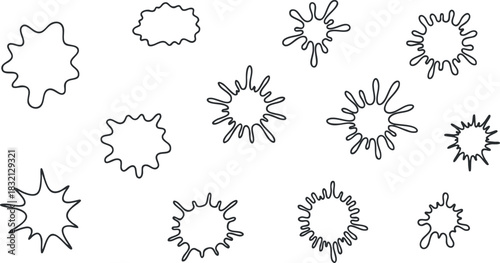 A collection of abstract splash shapes in minimalist outline vector style, perfect for graphic design and creative projects