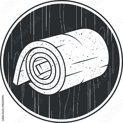 A rolled yoga mat in a black and white minimalist vector style, suitable for fitness and wellness branding