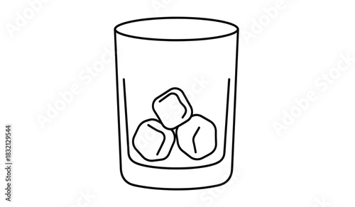 Hand drawn glass with ice cubes silhouette simple line art illustration for drinks beverages cocktails and refreshments in a modern minimalist style silhouette