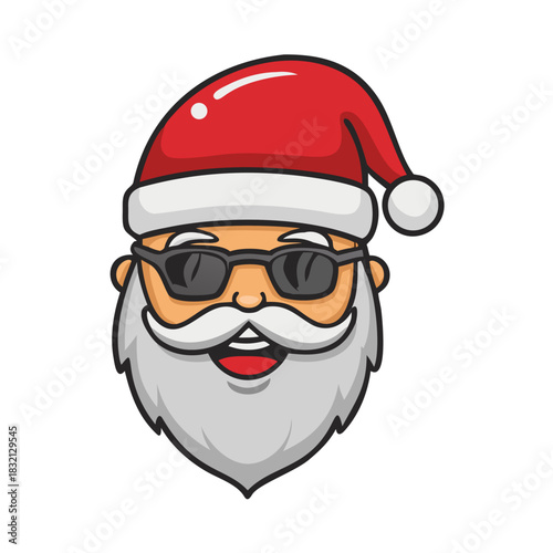 Cool Santa Claus face with beard and Christmas hat, vector cartoon .vector icon
