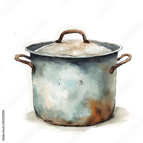 Elegant metal cooking pot painting design collection, Hand-painted watercolor style, vectorized, vector set available in EPS, Simple design, EPS format set