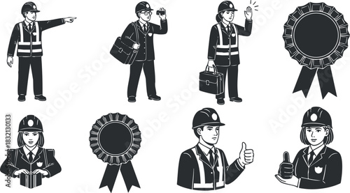 A set of black and white vector illustrations featuring business professionals in various poses, ideal for corporate branding and motivational materials