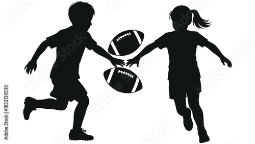 Children playing football silhouette vector graphic design