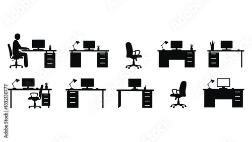Office desk setup vector illustration workstation furniture
