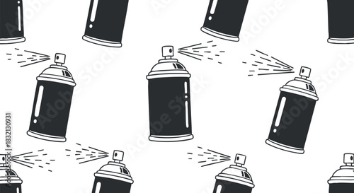 A collection of spray paint cans in a black and white vector style, perfect for graffiti art and urban design projects