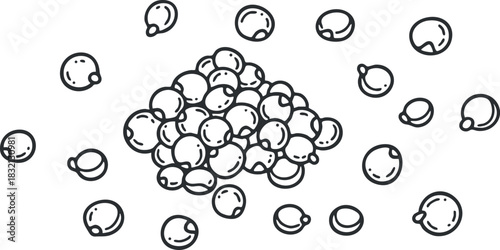 A collection of hand-drawn pearl onions in minimalist outline vector style, perfect for culinary illustrations and food-related projects