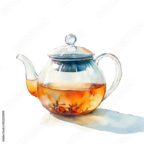 Elegant glass teapot with infuse painting design collection, Hand-painted watercolor style, vectorized, vector set available in EPS, Simple design, EPS format set