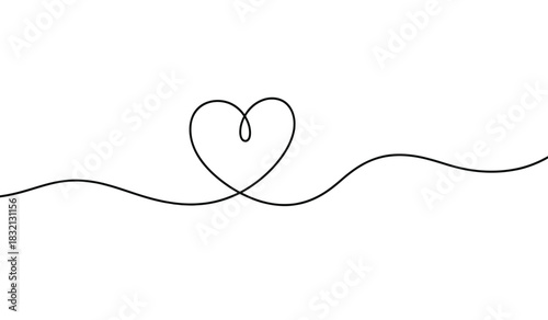 Minimalist continuous line drawing of a heart shape symbol of love and affection simple and elegant design isolated on white background silhouette
