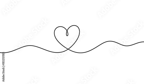 Minimalist heart line art drawing on white background for valentine s day love and romance concepts in silhouette style silhouette