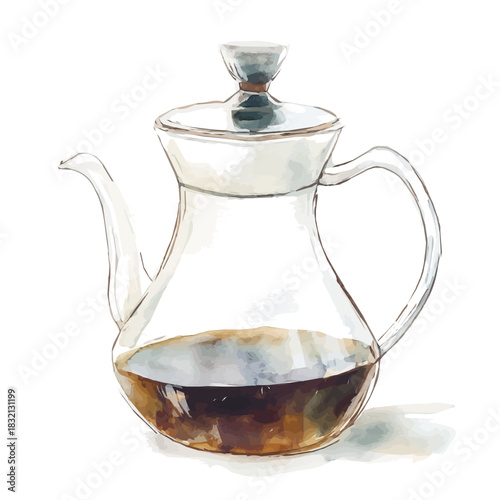 An Elegant glass coffee pot painting design collection, Hand-painted watercolor style, vectorized, vector set available in EPS, Simple design, EPS format set