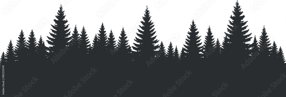 Fototapeta premium A silhouette of a forest with tall pine trees in a black vector style, ideal for nature-themed designs