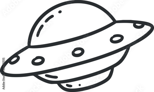 A simple outline illustration of a UFO with a ring around it in a minimalist vector style, ideal for sci-fi themes and creative projects