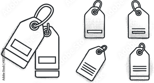 A collection of price tags in minimalist outline vector style, ideal for retail branding and marketing designs