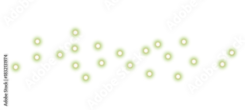 Vector Christmas Lights Garland on Transparent Background. Christmas decoration, LED lam New year light effect elements for banner, poster, flyer and xmas card. Twiliggreen drops on a white background