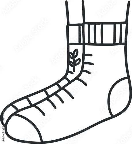 A single sock with a leaf design in minimalist line art style, perfect for fashion and lifestyle branding