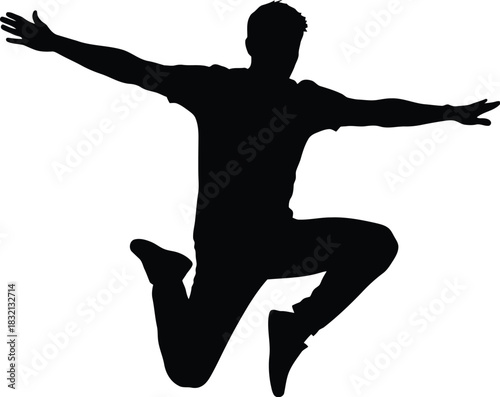 Silhouette of a man jumping with arms spread