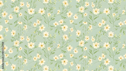 Fototapeta Naklejka Na Ścianę i Meble -  Floral seamless pattern with daisies delicate botanical vector illustration for textile and wallpape