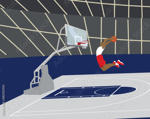 Male player dunk ball. vector	
