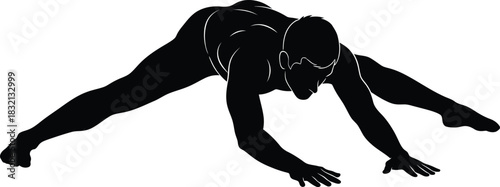 Silhouette of a man doing a wide-stance exercise