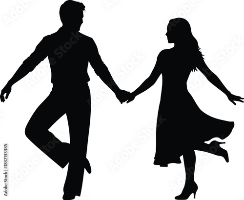 Silhouette of a couple dancing while holding hands
