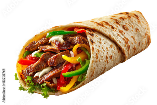 Funky graffiti mural style shawarma wrap isolated on transparent background