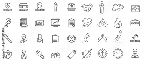 Dedication and Core Values ​​Aspects: Line Art Vector Icons Collection