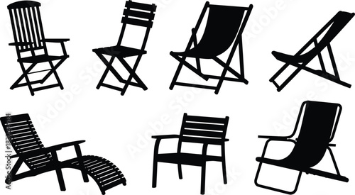 Assortment of Black Silhouette Outdoor Chairs and Loungers deckchair furniture