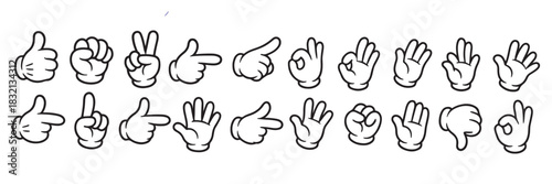 Mega set of Cartoon comic hands gestures with different signs and symbols. Gesturing human arms in doodle style. Hands poses. Vector illustration