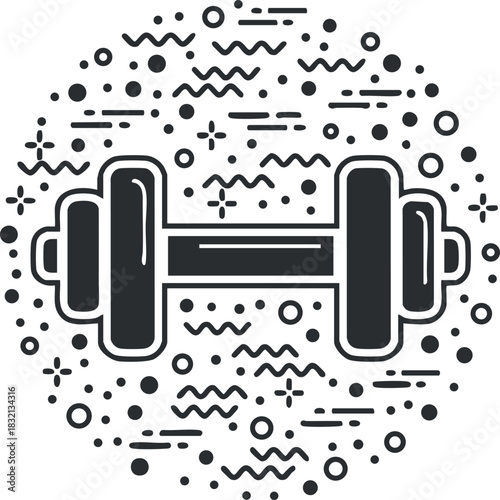 A dumbbell icon in black and white outline vector style, ideal for fitness and gym-related designs