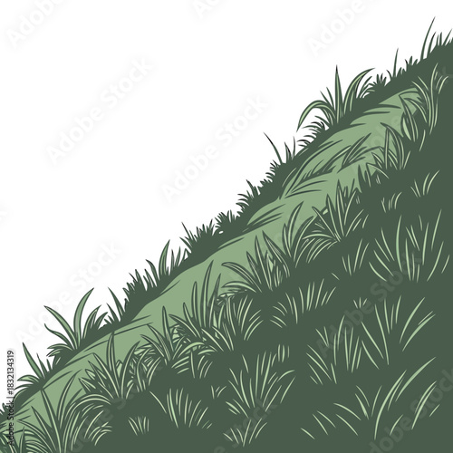 Canvas-taulu Stylized illustration of a green grassy hill sloping upwards against a white bac