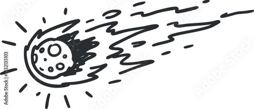 A sketch of a comet with a bright tail in a doodle style, suitable for educational materials and cosmic themes