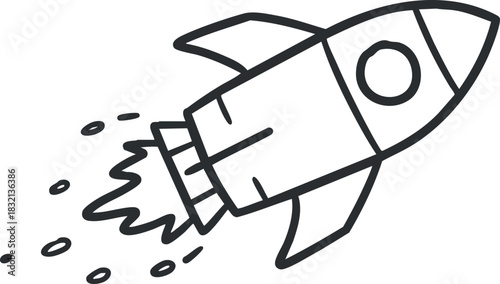 A rocket illustration in simple black outline vector style, perfect for technology and adventure themes