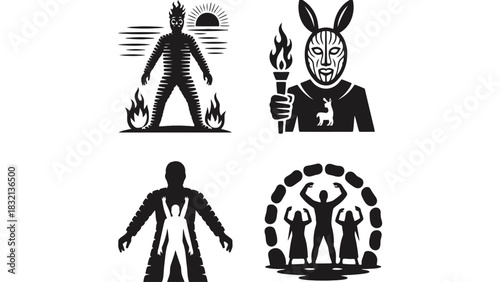 Pagan rituals and symbolism vector illustration set design
